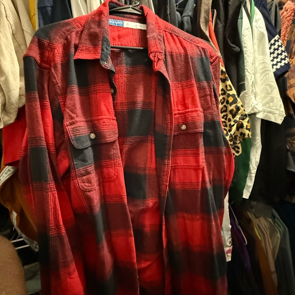 Red and Black Plaid Flannel Shirt